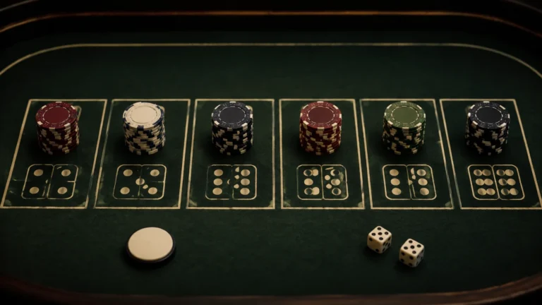 Six chip stacks illustrating an Across craps layout